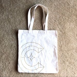 White & Gold Canvas Shoulder Tote NWOT